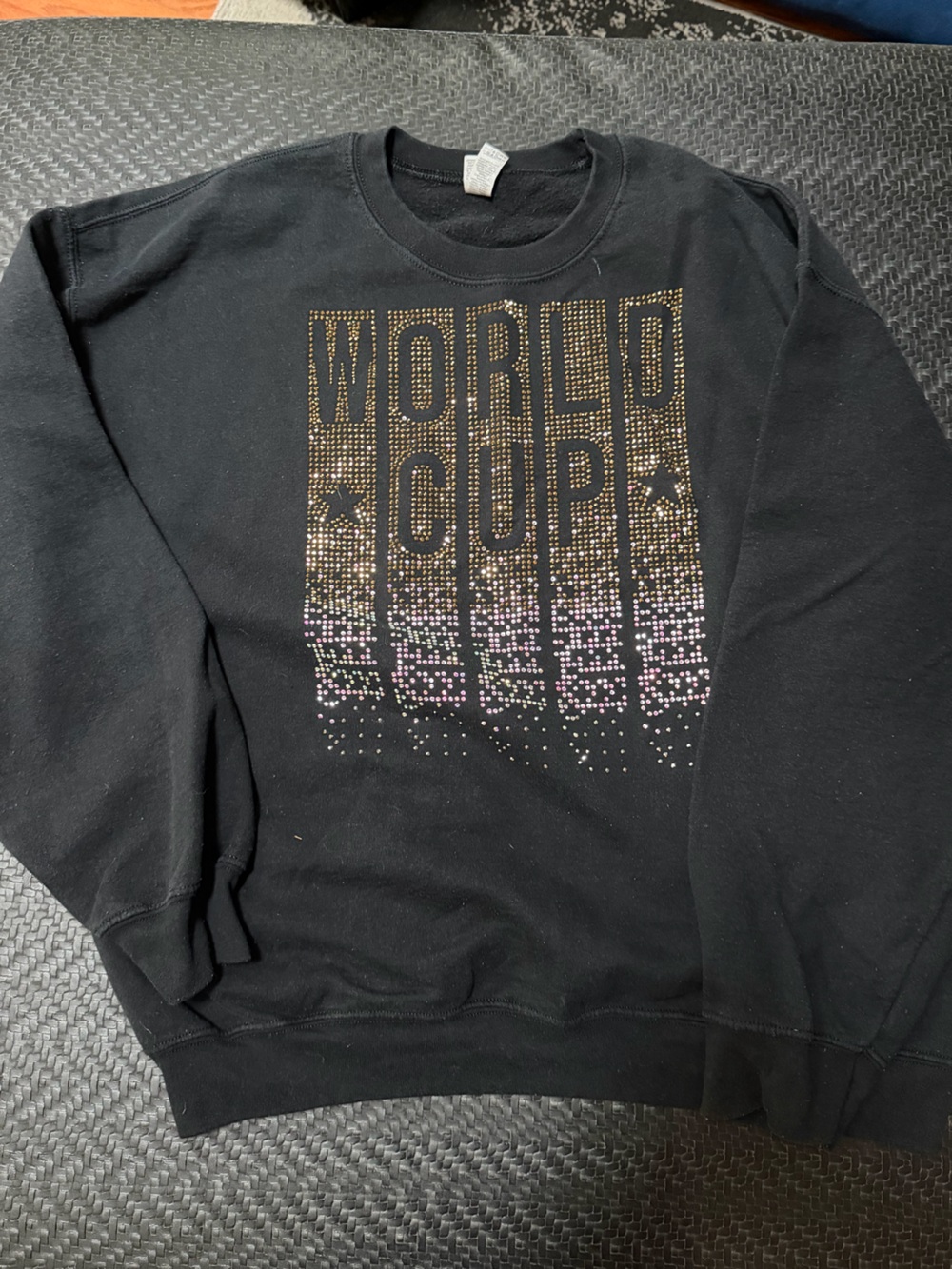 Adult Black Rhinestone 'World Cup' Long Sleeve Top